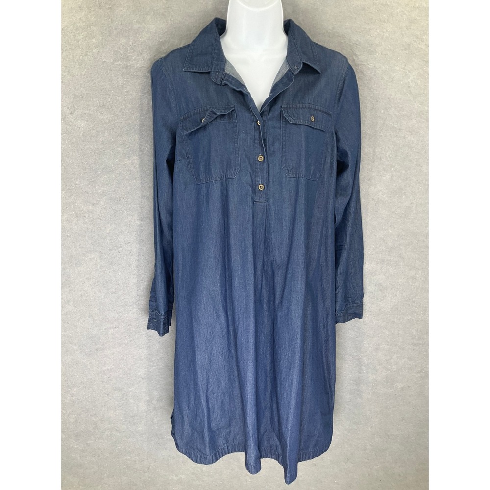 Old Navy Maternity Denim Chambray Shirt Dress Sz M Long Sleeve Buttons Pockets